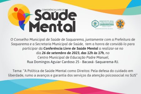 SAQUAREMA REALIZARÁ CONFERÊNCIA LIVRE DA SAÚDE MENTAL